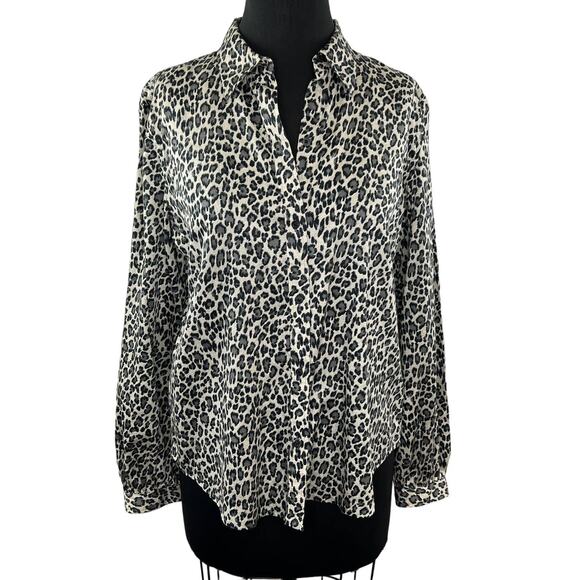 Vintage Lauren Ralph Lauren Leopard Print Cotton Button-Up Long Sleeve Shirt L - Picture 1 of 6